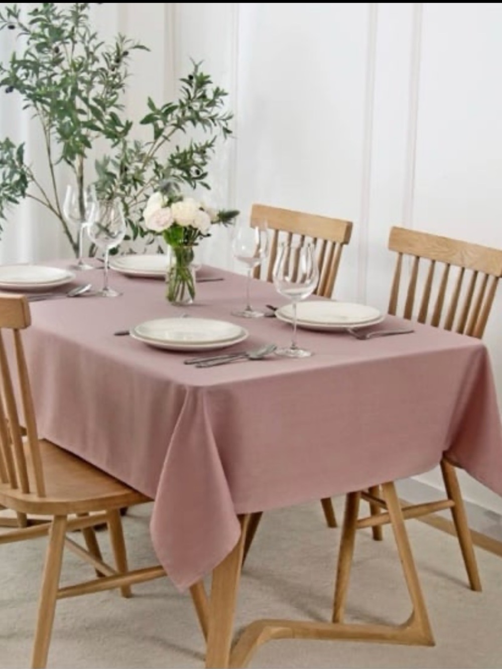 Faux Linen Textured Rectangle Tablecloth Water Resistant 60x84” DUSTY ROSE